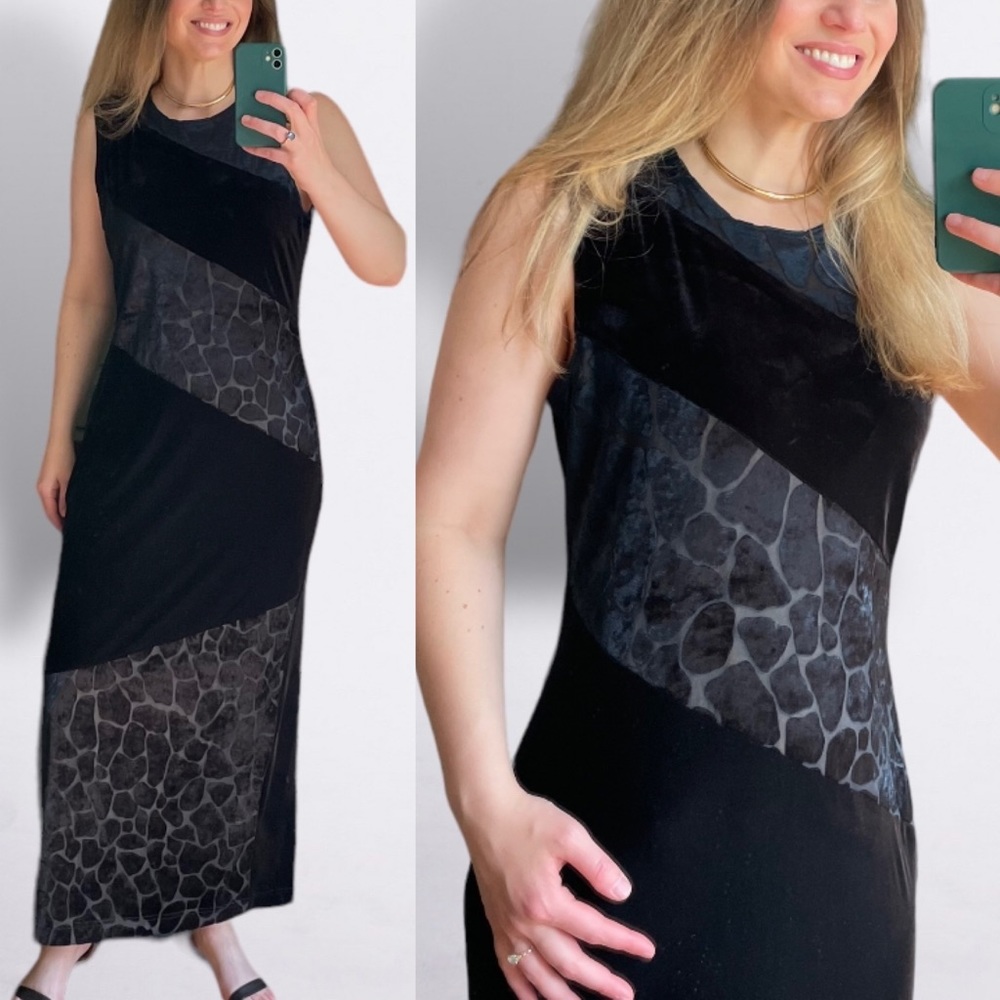 Joseph Ribkoff Animal Print Velvet Maxi Dress Black Size 12 Formal Vintage